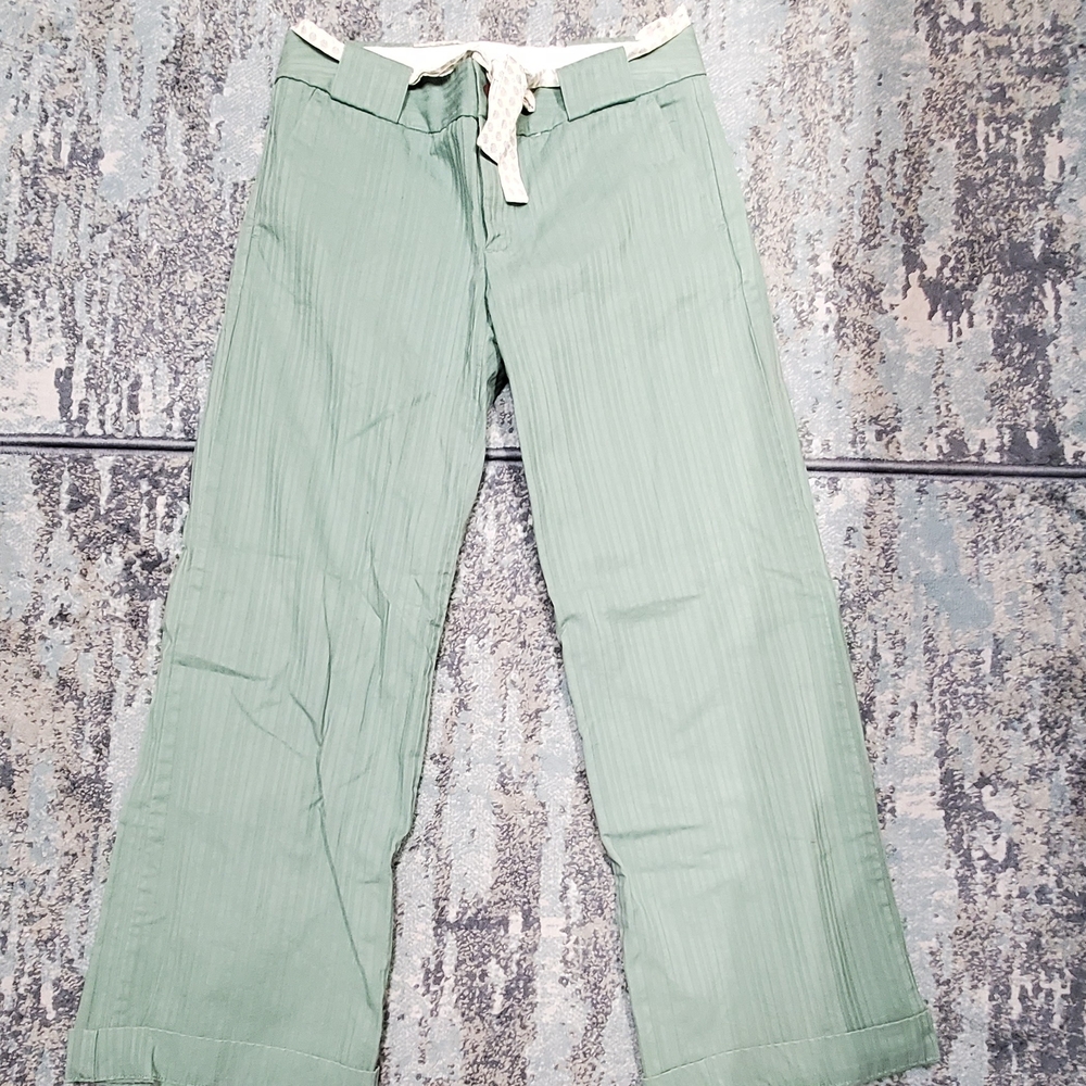 Green Stripe Wide-Leg Pants with Tie Waist Size 4 - Picture 3 of 7